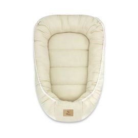 Cosulet bebelus, Qmini, Pentru dormit, Baby Nest 55 x 75 cm, Husa 100% muselina dubla, Material certificat Oeko Tex Standard 100, Warm beige