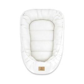 Cosulet bebelus, Qmini, Pentru dormit, Baby Nest 55 x 75 cm, Husa 100% muselina dubla, Material certificat Oeko Tex Standard 100, Cream