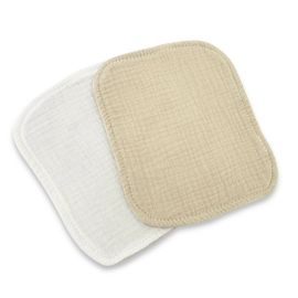 Set de 2 lavete, Qmini, Din bambus si muselina, Pentru ingrijirea corpului bebelusului, Materiale certificate Oeko Tex Standard 100, Beige Cream si Warm Beige