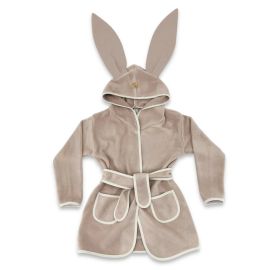 Halat de baie, Qmini, Cu urechi, S, 6 - 24 luni Moale, Cu buzunare, Cu cordon, Din tricot termo-terry din bambus, Materiale certificate Oeko Tex Standard 100, Mocha