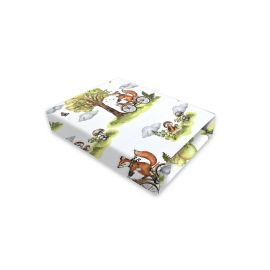 Cearceaf cu elastic, Qmini, Pentru patut co-sleeper, Aurora, Dimensiune 76 x 43 cm, Din bumbac certificat Oeko Tex Standard 100, Fox on bikes Natural