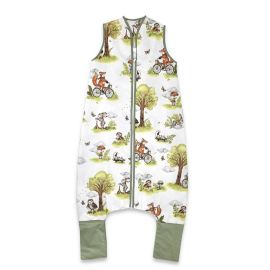 Sac de dormit, Qmini, Cu picioruse, De iarna, Din bumbac certificat Oeko Tex Standard 100, Cu fermoar, 103 cm, M, Fox on bikes Natural