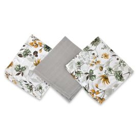 Set 3 museline, MimiNu, Multifunctionale, Din bumbac certificat Oeko Tex Standard 100, 30x30 cm, Botanica si Grey