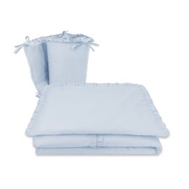 Lenjerie patut cu 3 piese, MimiNu, Pentru patut 120x60 cm, Cu volanase, Cu protectie laterala, Din bumbac certificat Oeko Tex Standard 100, Colectia Royal, Blue
