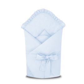 Paturica de infasat, MimiNu, Cu volanase, Cu multiple utilizari, Cu inchidere cu panglica, Dimensiune 75x75 cm, Din bumbac certificat Oeko Tex Standard 100, Colectia Royal, Blue