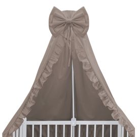 Baldachin, MimiNu, Pentru patut, Cu funda si volanas, 210x145 cm, Material certificat Oeko Tex Standard 100, Colectia Royal, Mocha