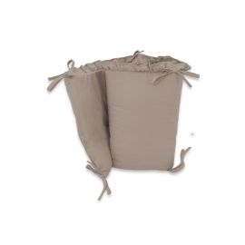 Aparatoare pentru patut, MimiNu, Cu volanase, Din bumbac certificat Oeko Tex Standard 100, 180x30 cm, Cu panglici, Colectia Royal, Mocha