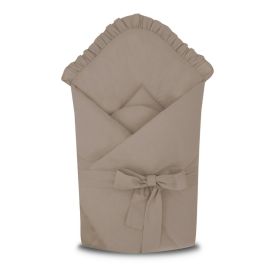 Paturica de infasat, MimiNu, Cu volanase, Cu multiple utilizari, Cu inchidere cu panglica, Dimensiune 75x75 cm, Din bumbac certificat Oeko Tex Standard 100, Colectia Royal, Mocha