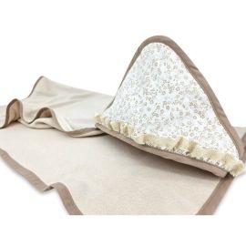 Prosop cu gluga, MimiNu, Premium, Cu volanas si dantela, Dimensiune 100x100 cm, Din bumbac si bambus, Materiale certificate Oeko Tex Standard 100, Meadow