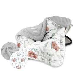 Paturica calduroasa de infasat, MimiNu, Pentru scoica, scaun auto/carucior, Cu gluga si urechi, 90x90 cm, Din tesatura pufoasa, Materiale certificate Oeko Tex Standard 100, Lulu Natural Grey