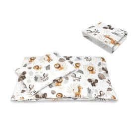 Lenjerie patut cu 3 piese, Qmini, Aurora, Pentru co-sleeper, Din bumbac certificat Oeko Tex Standard 100, Time for Safari