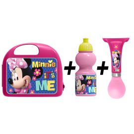 Combo set lunch box Minnie, cutie pentru pranz, sticla apa, claxon, Stamp