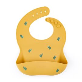 Baveta moale, Petite&Mars, Take&Match, Reglabil, Cu buzunar colector, Silicon, Fara BPA, 6 luni+, Model cactus, Galben