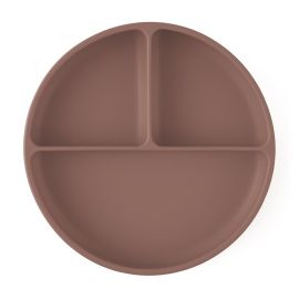 Farfurie compartimentata, Petite&Mars, Take&Match, Din silicon, Rotunda, Cu ventuza si 3 compartimente, Adecvata pentru masina de spalat vase si microunde, Nu absoarbe mirosuri, Fara BPA, 500 ml, 6 luni+, Velvet Latte, Maro pudrat