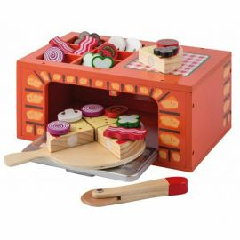 Cuptor pizza lemn, Joueco, Lemn certificat FSC, 28x16.5 cm, 3 ani+, 25 piese, Multicolor