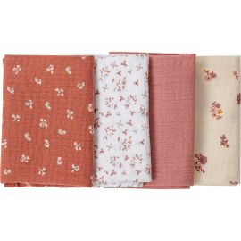 Set 4 lavete, Bubaba, Din muselia, Dimensiune 40x40 cm, Pentru spalarea si ingrijirea fetei si a corpului bebelusului dupa masa sau baita, Pink