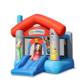 Saltea gonflabila  Fun House cu tobogan, loc pentru sarituri si cos de baschet