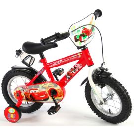 Bicicleta E&L Disney Cars 12 inch, frana de mana pe roata din fata, sticla de apa, scaun si ghidon reglabil, roti ajutatoare