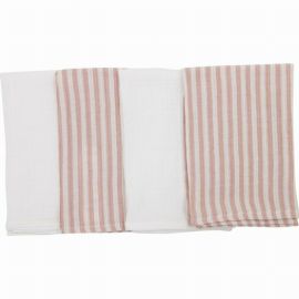 Set 4 lavete, Bubaba, Din muselina, Dimensiune 40x40 cm, Pentru spalarea si ingrijirea fetei si a corpului bebelusului dupa masa sau baita, Pink Stripes