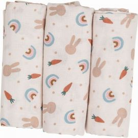 Set 3 scutece terta, Bubaba, Din bumbac, 80x80 cm, Carrots and Rainbow