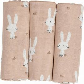 Set 3 scutece terta, Bubaba, Din bumbac, 80x80 cm, Beige Bunnies
