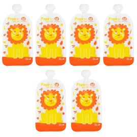 Set 6 pungi reutilizabile, Petite&Mars, Pentru hranire, Cu leuti, Inchidere ermetica, 20x10 cm, 150 ml, Papoo Portocaliu