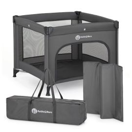Tarc pliant, Petite&Mars, Nook, 90 x 90 cm, Pliere compacta, Include geanta de transport, Intrare laterala, Pereti din plasa, Structura stabila, Pana la 15 kg, 0 luni+, Gri