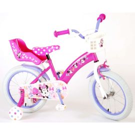 Bicicleta E&L Minnie Mouse 16 inch Cutest Ever, frana de mana pe roata fata, scaun si ghidon reglabil, suport pentru papusi, cosulet pe ghidon, roti gonflabile