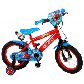 Bicicleta E&L Spiderman RB 14 inch, frana de mana pe roata din fata, sticla de apa, scaun si ghidon reglabil, roti ajutatoare
