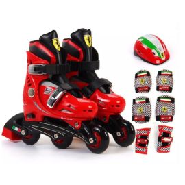 Role Ferrari, reglabile, masura 29 - 32, culoare rosie, cu set protectie si casca