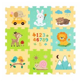 Covoras puzzle Nexli, Petite&Mars, Pentru copii, Din spuma, 90x90 cm, 9 bucati, 36 luni+, Forest Friends