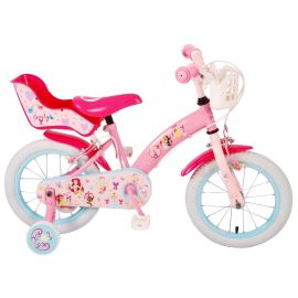Bicicleta E&L Disney Princess 14 inch Pink, frana de mana pe ambele roti, scaun si ghidon reglabil, suport pentru papusi, cosulet pe ghidon, roti gonflabile