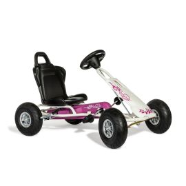 Kart Air Runner Flower, alb, scaun ajustabil, functie "free-wheel", roti pneumatice, frana de mana, volan cu sunete, 102 X 60 X h64 cm