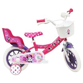 Bicicleta Denver Minnie Cutest 12 inch, frana de mana pe ambele roti, clopotel, roti ajutatoare detasabile, suport pentru papusi