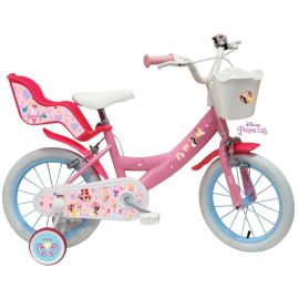 Bicicleta Denver Disney Princess 14 inch, frana de mana pe ambele roti, clopotel, roti ajutatoare detasabile, suport pentru papusi, cosulet transport pe ghidon
