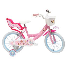 Bicicleta Denver Disney Princess 16 inch, frana de mana pe ambele roti, clopotel, roti ajutatoare detasabile, suport pentru papusi, cosulet transport pe ghidon