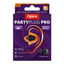 Dopuri de urechi cu filtru muzical profesional pentru festivaluri si concerte, 3 dimensiuni incluse (S/M/L), protectie zgomote SNR 21dB, reutilizabile, negre, ALPINE PartyPlug PRO 2025 ALP20060