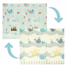 Covoras de joaca, Bocioland, Water City, Pliabil, Protectie impotriva loviturilor, Dimensiune mare, 180 x 150 cm, Cu Imprimeu pe ambele parti, Potrivit pentru utlizare atat in interior, cat si in exterior