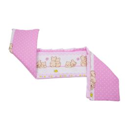 Babyneeds - Aparatoare laterala pentru patut 120x60 cm, Cu umplutura antialergica, Dimensiune 180 x 32 cm, Teddy Friends Roz M2