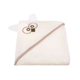 Prosop cu gluga, Qmini, Cu urechi, Din bumbac, Dimensiune mare 80x80 cm, Ecru Qwl