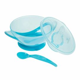 Castron, Bocioland, Cu ventuza si lingurita, Fara BPA, 360 ml, 6 luni+, Turcoaz