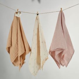 ONINO - Muselina multifunctionala din bumbac 100% organic, HUG.me, Pure Bloom, x3 bucati, 60 x 60 cm, certificata GOTS