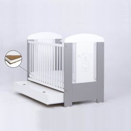 Patut Drewex Bear cu sertar - Silver + Saltea Cocos 10 Cm