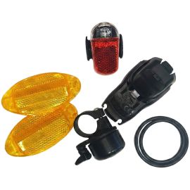 Set accesorii Dino Bikes Faruri fata si spate, reflectoare si claxon