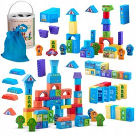 Set educational cu blocuri din lemn, 100 bucati, Ricokids RK-871 - Orasel
