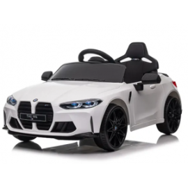 Masinuta electrica cu telecomanda BMW M4, 110x70x50 cm, varsta 1-5 ani, roti EVA, scaun din piele ECO, putere 90W - Alb