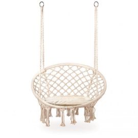 Leagan suspendat pentru interior/exterior, cu spatar si perna, cuib de barza, alb, GW-076W