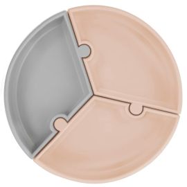 Farfurie Puzzle Minikoioi, 100% Premium Silicone – Bubble Beige/Powder Grey