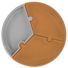 Farfurie Puzzle Minikoioi, 100% Premium Silicone – Woody Brown/Powder Grey