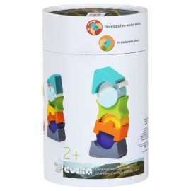Jucarie din lemn, Cubika, Set constructii Turn cu acoperis turquoise